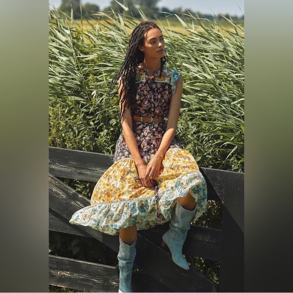 Anthropologie Floral Patchwork Midi Dress